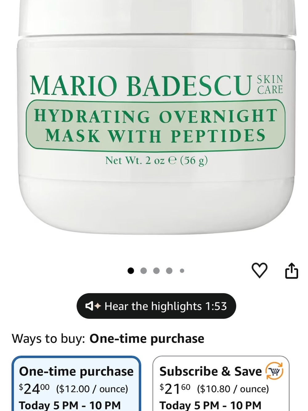 Mario Badescu Hydrating Overnight Mask - White & Green Label